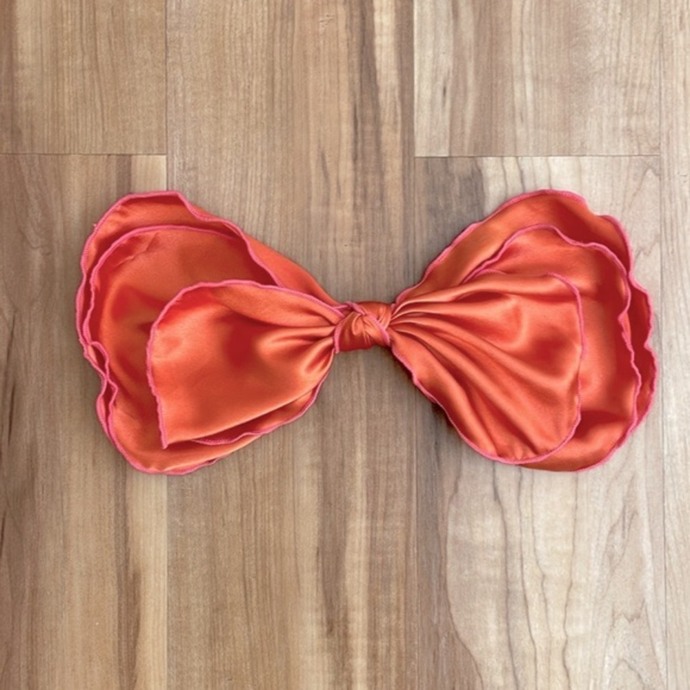 Oversized orange and pink layered bow barrette - Picture 1 of 7